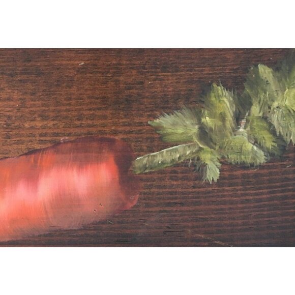 Primitive Wood Plaque Rustic Kitchen Hand Painted Carrot Mushroom Onion Signed - Picture 7 of 8